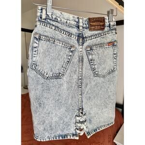 Vintage 80’s 90’s Jordache Size 7/8 Acid Wash Denim Lace Up Midi Skirt